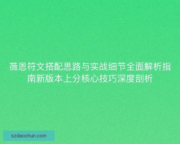 薇恩符文搭配思路与实战细节全面解析指南新版本上分核心技巧深度剖析