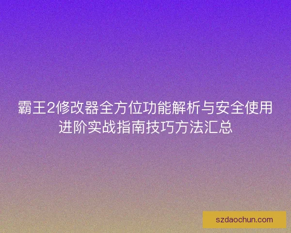霸王2修改器全方位功能解析与安全使用进阶实战指南技巧方法汇总