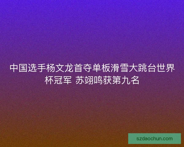 中国选手杨文龙首夺单板滑雪大跳台世界杯冠军 苏翊鸣获第九名 中国选手杨文龙首夺单板滑雪大跳台世界杯冠军 苏翊鸣获第九名